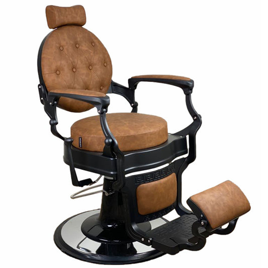 Harlem Barber Chair - Black Frame - Tan Upholstery